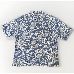 Tommy Bahama Mens Extra Large Button Up Blue White Silk Hawaiian Camp shirt  ECU